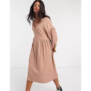 ASOS Dress Oversized Textured V Neck Midi Shirt Smock Pink size 6
